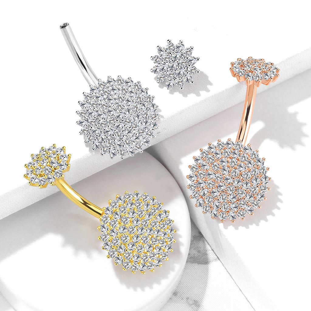 316L Surgical Steel Internally Threaded Top CZ Paved Round Shields 316L...