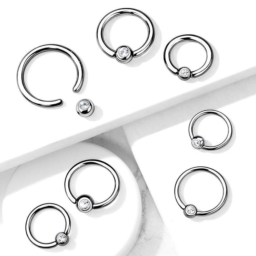 Implant Grade Titanium Captive Bead Rings with Bezel Set CZ Ball