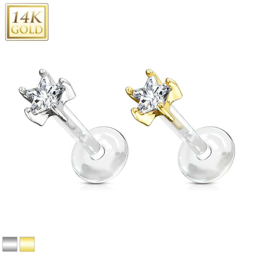 14KT Gold 14K Gold Star CZ Prong Set Top With PTFE Flex Shaft...