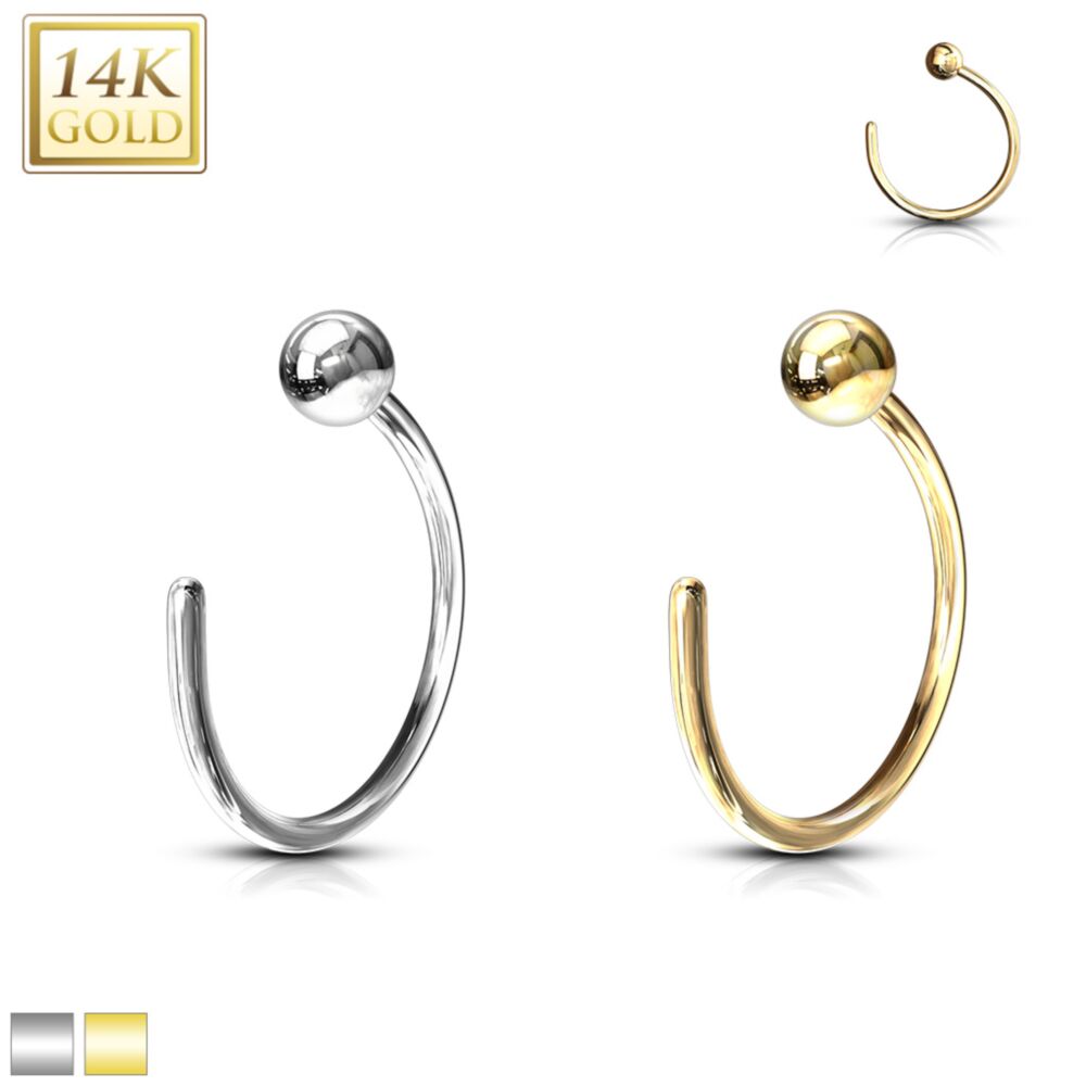14KT Gold Ball Nose Hoop Ring 14 Karat Solid Gold
