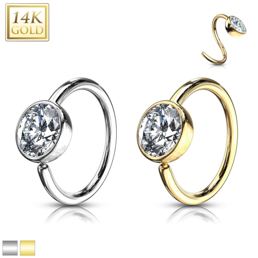 14KT Gold Ball CZ Hoop Ring 14 Karat SolidGold