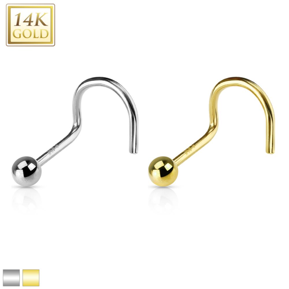 14KT Gold 2mm Ball Top Nose Screw Ring 14 Karat Solid Gold
