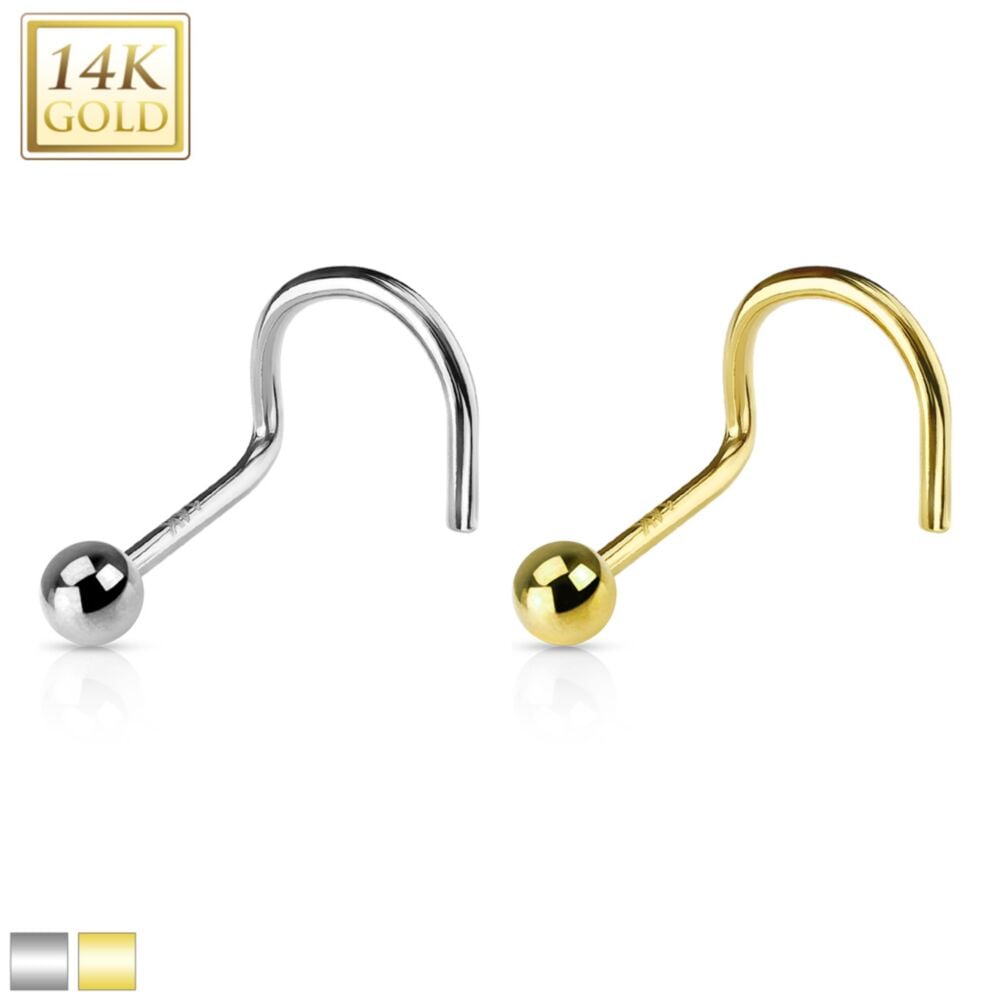 14KT Gold Flat, Bottom, Dome, Top, 14K, Gold, Nose, Screw