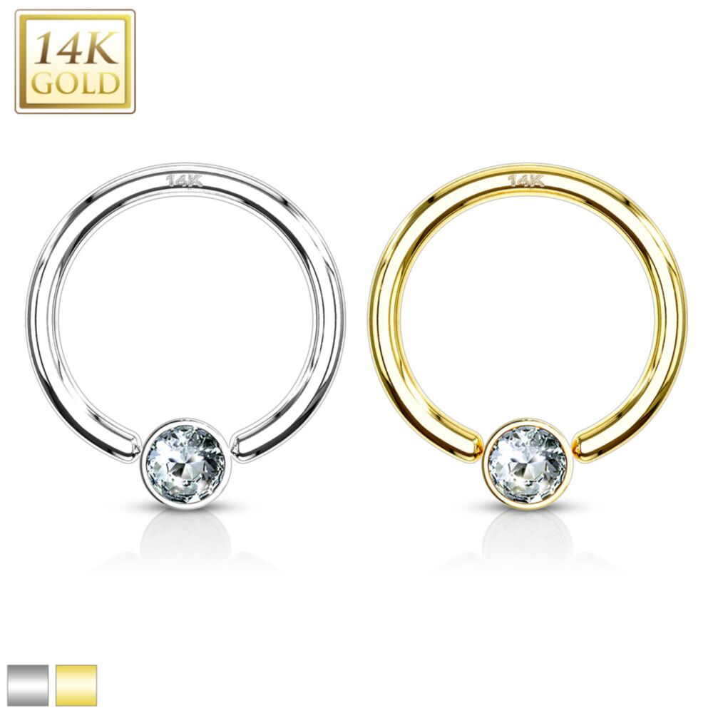 14KT Gold 14K Gold CZ Set Gem Ball Captive Bead Ring