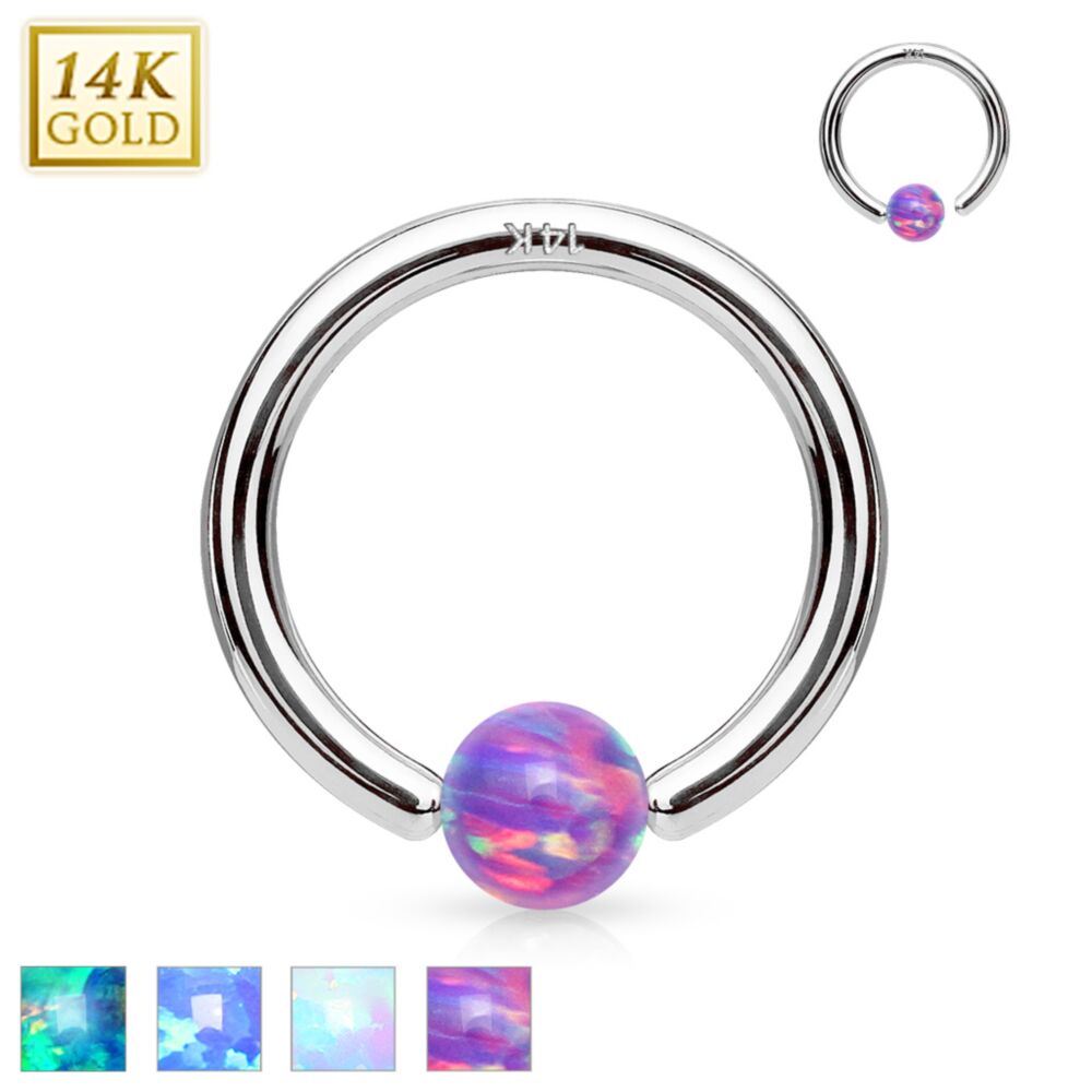14KT Gold 14Kt. White Gold Opal Ball Fixed Hoop Rings for Nose,...