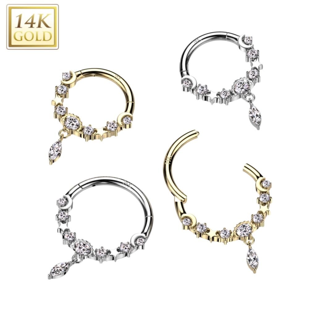 14KT Gold 14K Gold Hinged Segment Ring With Front Facing CZ's and...