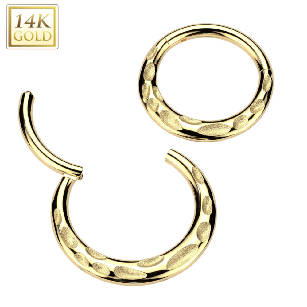 14KT Gold 14K Gold Forward Facing Hammered Hinged Segment Hoop Ring