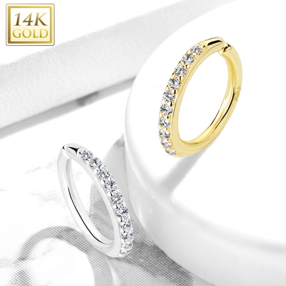 14KT Gold 14 Kt. Gold CZ Paved Half Circle Bendable Hoop Rings For Ear...