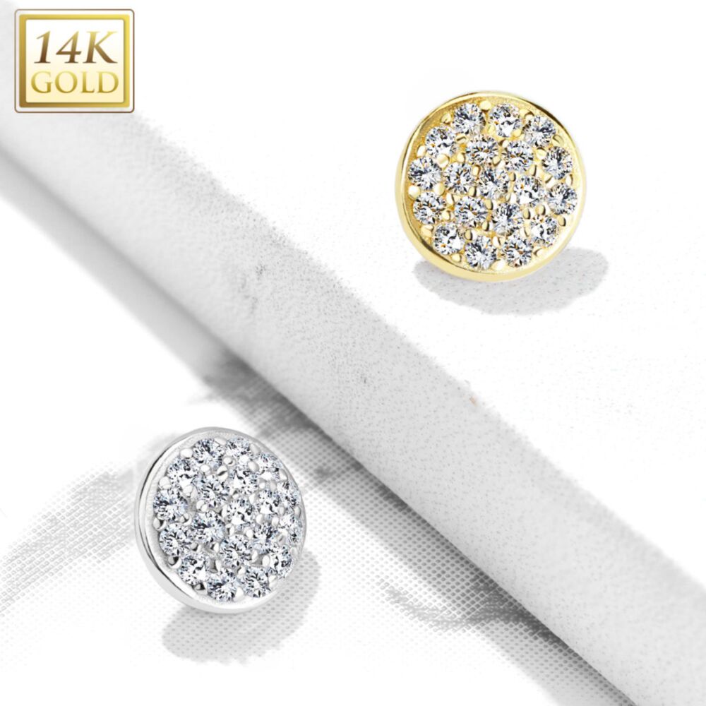 14KT Gold 14 Kt. Gold CZ Paved Flat Dome Dermal Anchor Top
