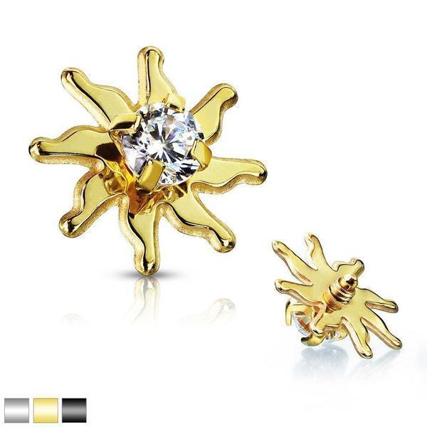 Clear CZ Centered Tribal Sun Internally Threaded 316L Surgical Steel...