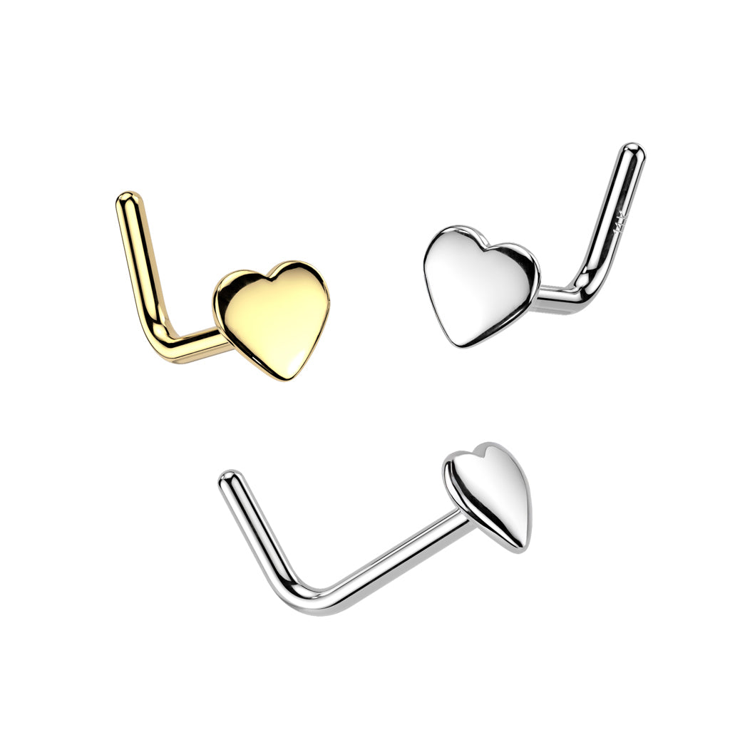 14KT Gold 14K Gold Heart Top L Bend Nose Stud Rings