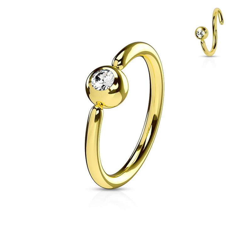 Front Facing Press Fit Gem Ball Fixed IP Over 316L Surgical Steel Hoop...