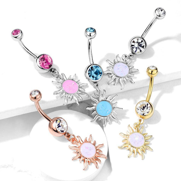 316L Surgical Steel 316L Surgical Steel Tribal Sun With Opal Glitter...