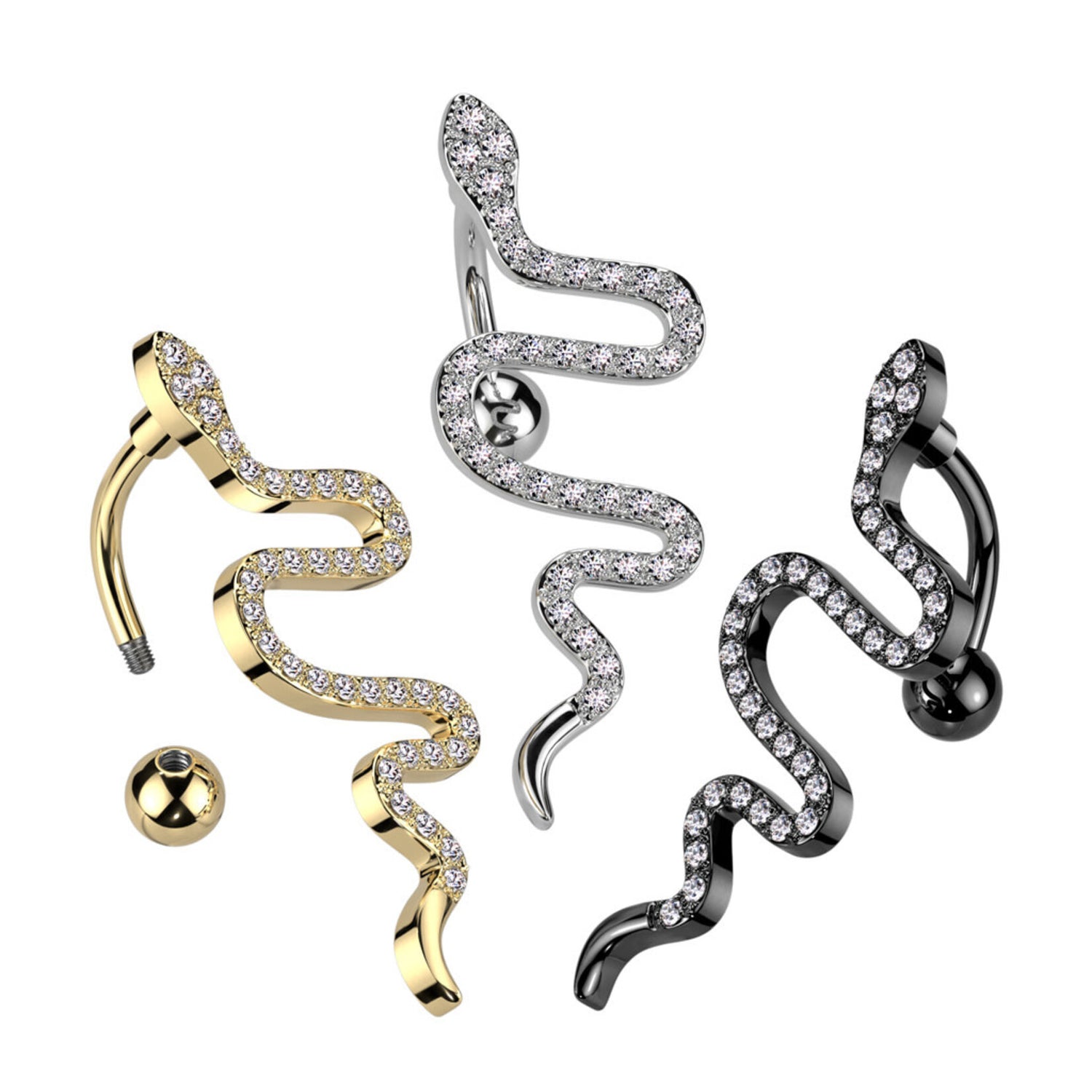 316L Surgical Steel 316L Surgical Steel Top Drop CZ Pave Snake Belly...