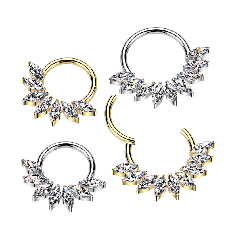 Implant Grade Titanium Hinged Spear CZ Fan Segment Hoop Ring