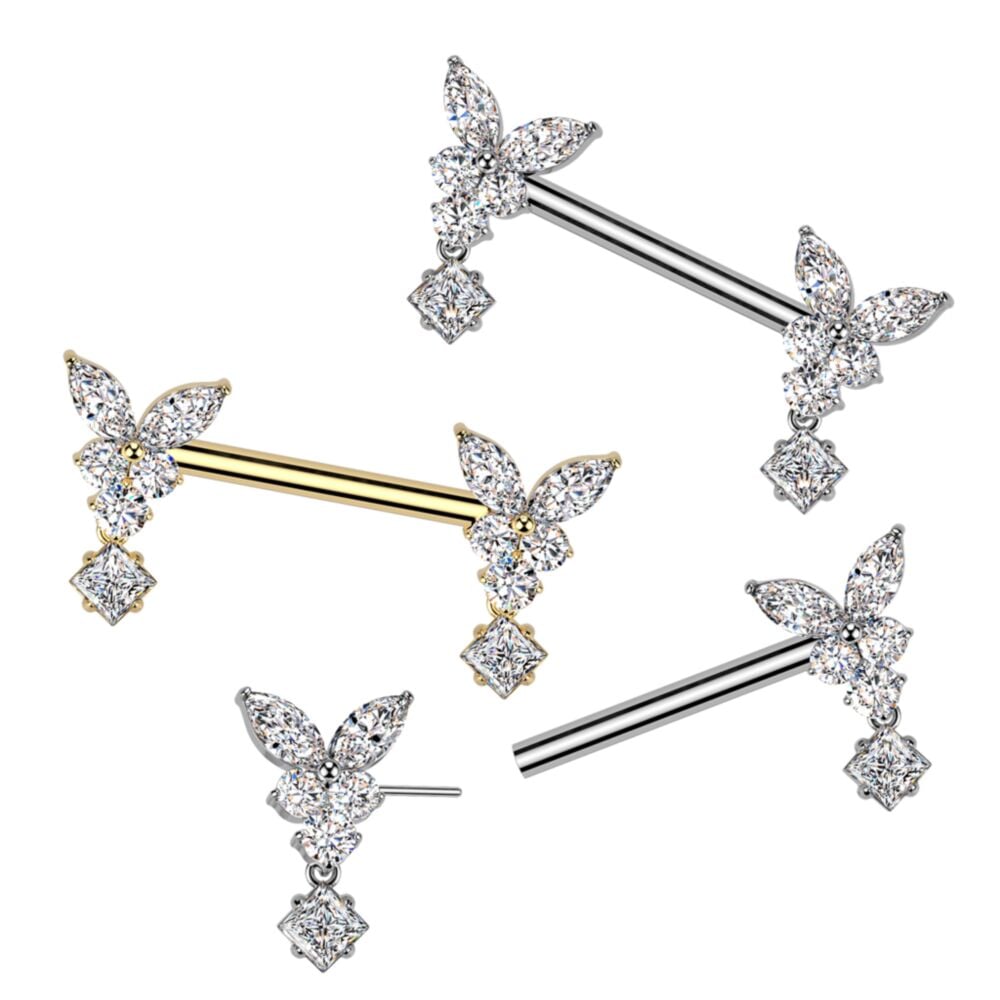 316L Surgical Steel 316L Surgical Steel Threadless Push In Butterfly CZ...