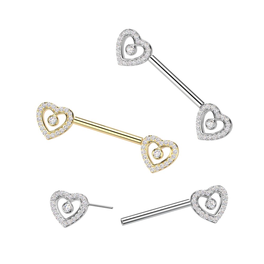 316L Surgical Steel 316L Threadless Push In Pave CZ Heart Nipple...