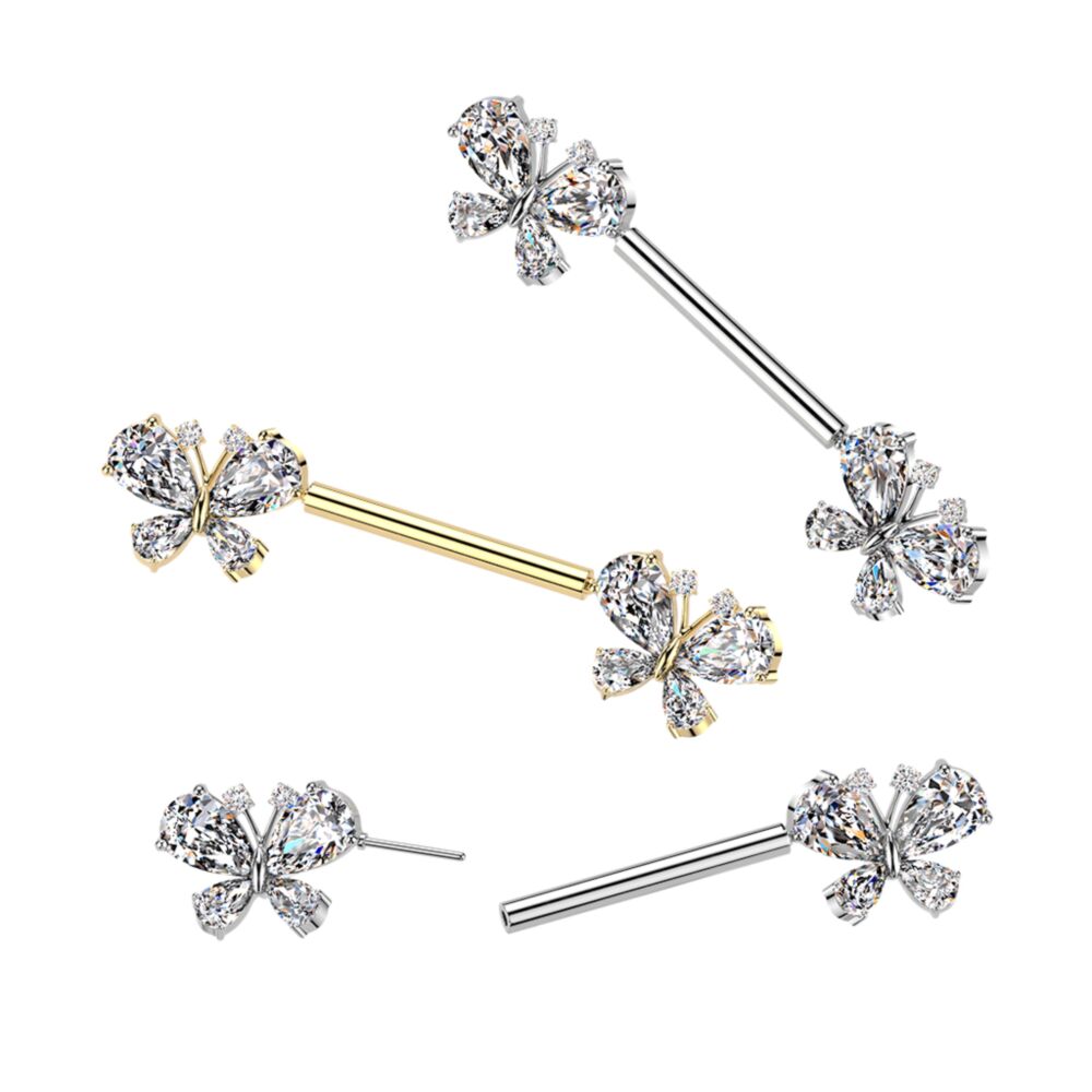 316L Surgical Steel 316L Threadless Push In Pave CZ Butterfly Nipple...