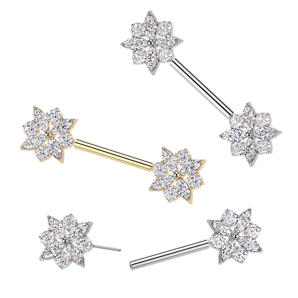 316L Surgical Steel 316L Threadless Push In CZ Cluster With CZ Flower...