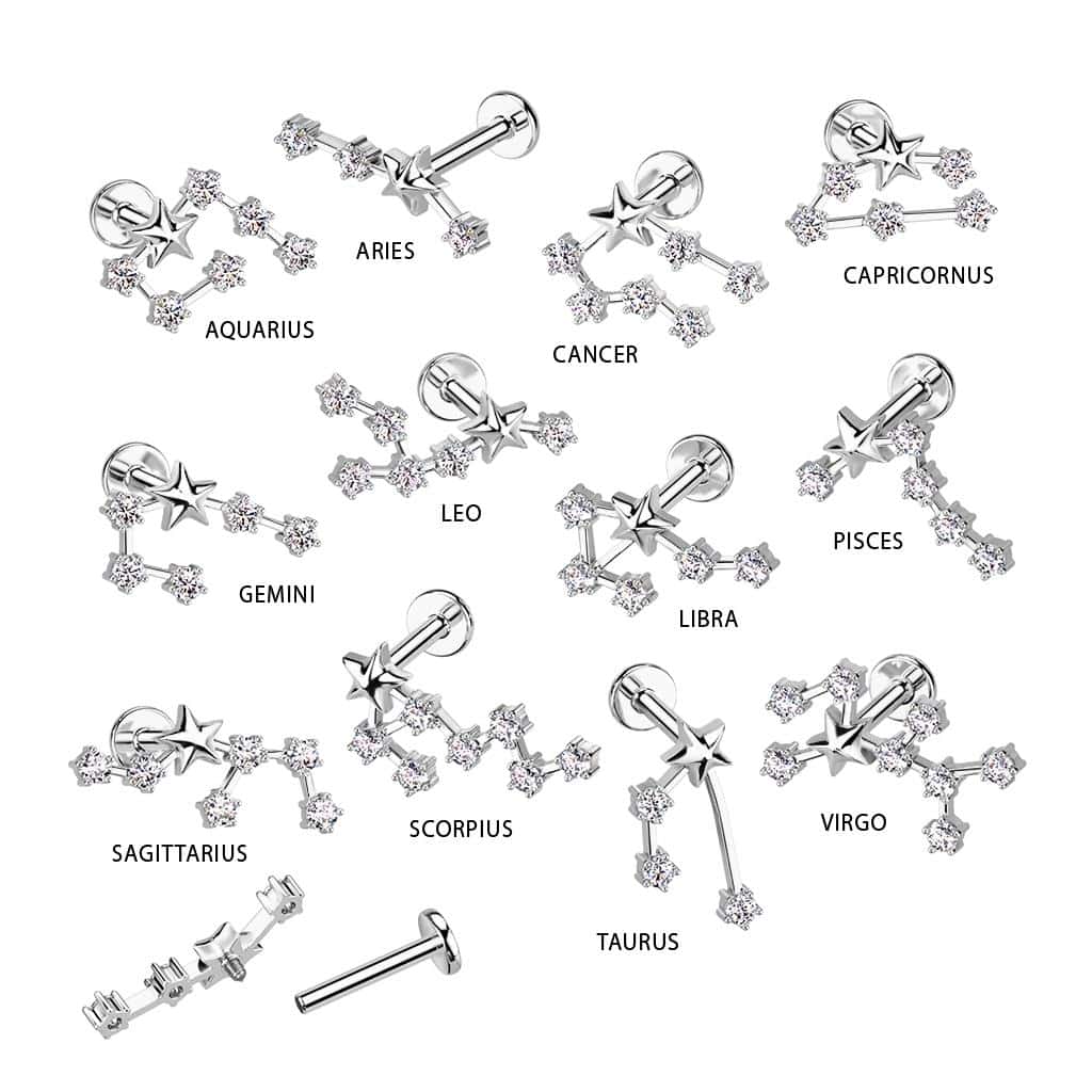 316L Surgical Steel 316L Surgical Steel Internally Threaded CZ Zodiac...