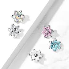 Zircon Prong Set Flower 316L Surgical Steel Internally Threaded Top...