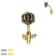 316L Surgical Steel Rose Stem Belly Button Ring