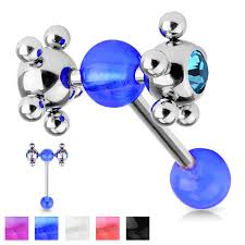 Barbell w/ Acrylic Ball & Clear Gem Set Multi Steel Ball