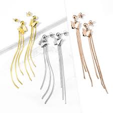 316L Surgical Steel Pair of Two Tone Butterfly and Chains Dangle on...