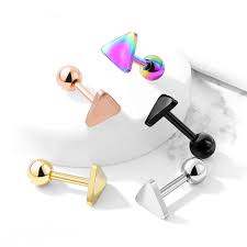Flat Triangle Top 316L Surgical Steel Cartilage, Tragus Barbell Studs