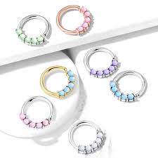 5 Illuminating Stones Front Facing Set All 316L Surgical Steel Bendable Hoop Rings for Nose Septum, Ear Cartilage, Daith and More