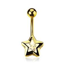 316L Surgical Steel Star CZ 14kt Gold Plated Navel Ring