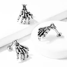316L Surgical Steel Skull Hand Top 316L Surgical Steel Flat Back Studs...