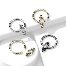 CZ Flat Ball with Clusters On Each Side 316L Surgical Steel Captive...