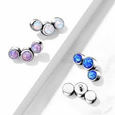 Implant Grade Titanium Internally Threaded 3 Round Bezel Set Opal Top Parts