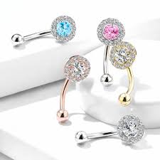 316L Surgical Steel Prong Set Round CZ Center With CZ Paved Surrounding...