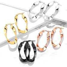 316L Surgical Steel Pair of 316LStainless Steel Twisted Oval Hoop Earrings