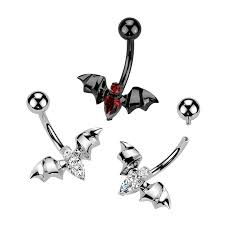 Implant Grade Titanium Internally Threaded CZ Bat Belly Button Ring