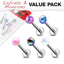 Metallic AB Coating Ball 316L Surgical Steel Labret, Flat Back Studs