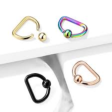 D Shaped PVD Plate Over 316L Surgical Steel Captive Bead Ring