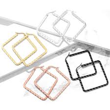 316L Surgical Steel Pair of Wave Pattern Square Diamond Shaped...