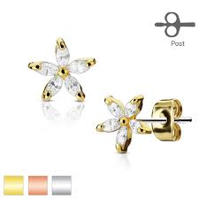 316L Surgical Steel Pair of 5 Marquise CZ Petal Flower 316L Surgical...