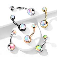 Double Iridescent Stone 316L Surgical Steel Belly Button Ring