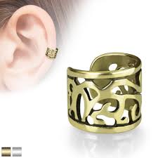 Brass Wide Filigree Cut Out Non-Piercing Ear Cuff