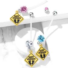 Double Jeweled Prong Set Round CZ with Baby on Board Sign Dangle...