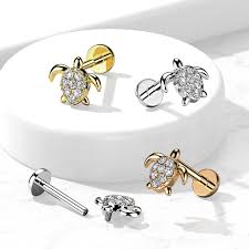 CZ Paved Turtle Internally Threaded 316L Surgical Steel Flat Back Studs...