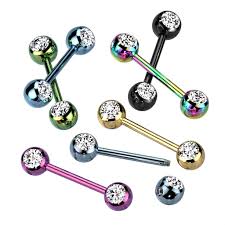 Mix Double CZ Titanium IP Over 316L Stainless Steel Nipple Bar