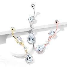 316L Surgical Steel Round CZ Prong Set With Large Tear Drop CZ With CZ...