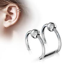Double Closure Ring with Beads 316L Surgical Steel Fake Non-Piercing...