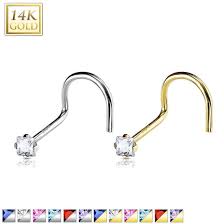14KT Gold Square 2mm Prong Set CZ Nose Screw 14 Karat Gold