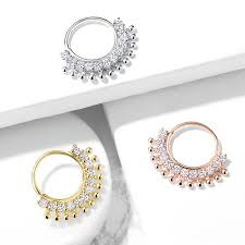 CZ Lined Fan Bendable Hoop Rings for Septum, Ear Cartilage, Daith, and More